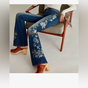 DRIFTWOOD Blue Farah Floral Boho Embroidered wide leg size 25 Jeans